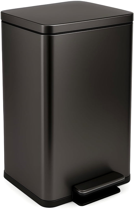SIMPLI-MAGIC 50 Liter / 13.2 Gallon Soft-Close, Smudge Resistant Trash Can with Foot Pedal and Built in Filter- Stainless Steel, Black Gun Metal Finish
