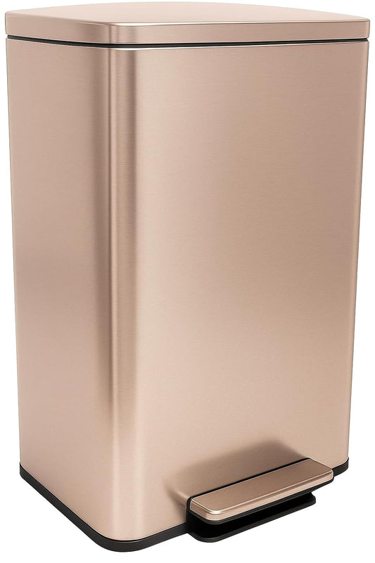 SIMPLI-MAGIC 50 Liter / 13.2 Gallon Soft-Close, Smudge Resistant Trash Can with Foot Pedal and Built in Filter- Stainless Steel, Rose Gold