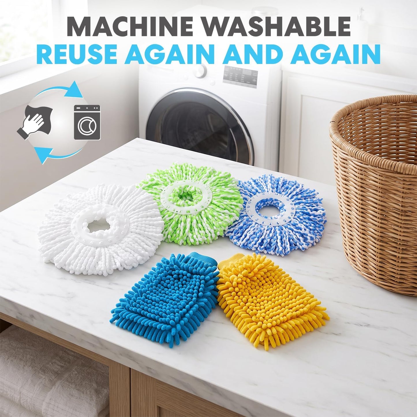 SIMPLI-Magic Spin Mop Kit with 3 Mop Heads & 2 Chenille Gloves