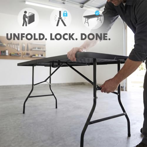 SIMPLI-MAGIC Black Foldable Table (8FT), 2-Pack Indoor/Outdoor Folding Banquet Tables with Carry Handle for Parties, Events, and Catering