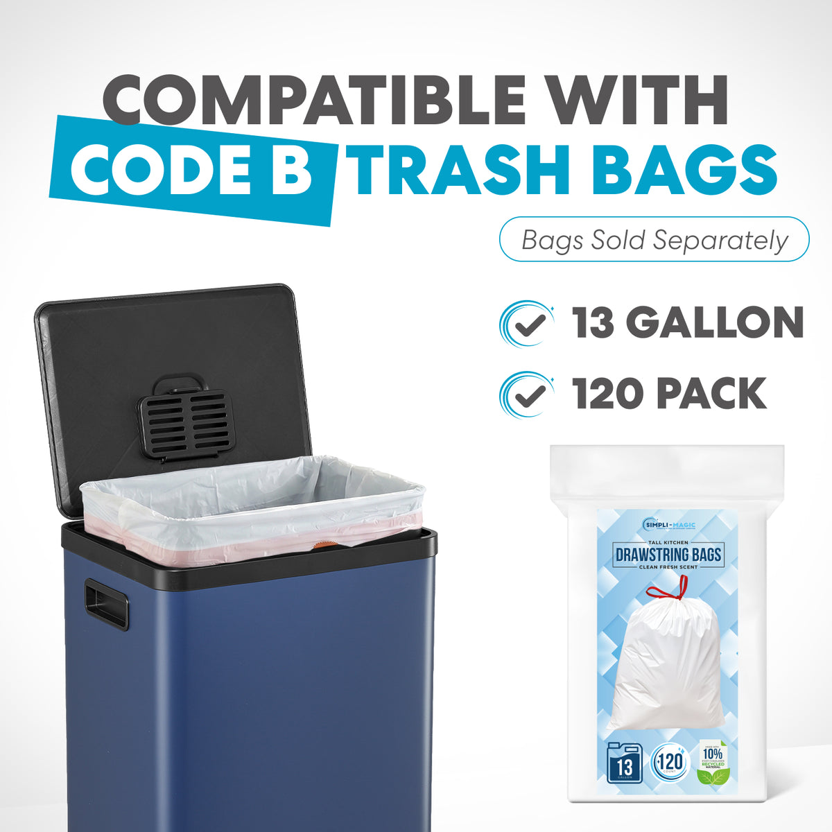 50 Liter / 13.2 Gallon Soft-Close, Smudge Resistant Trash Can with Foot Pedal and Built in Filter- Blue