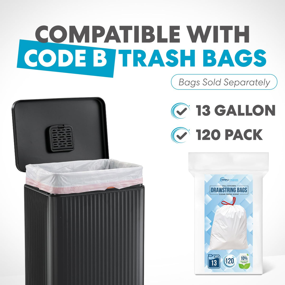 SIMPLI-MAGIC 13 Gallon/50 Liter Black Trash Can Fluted Edge