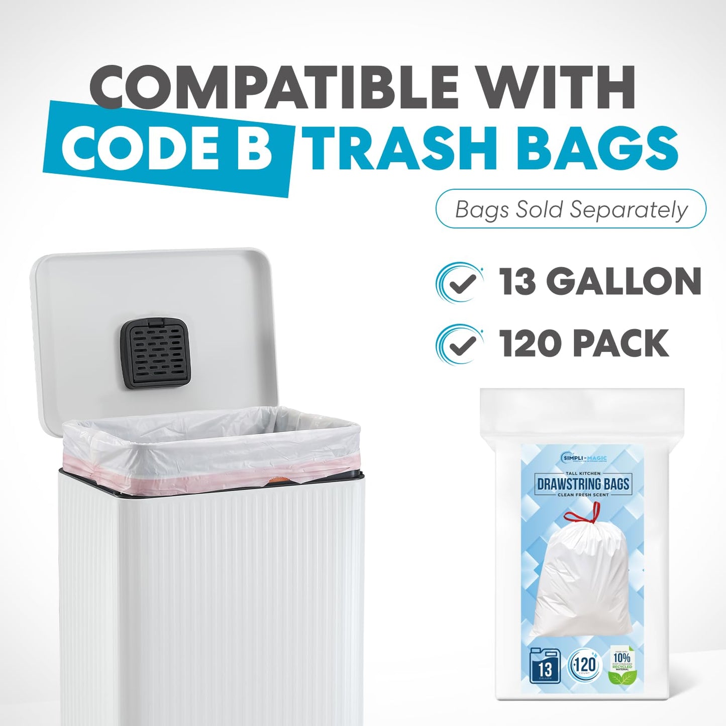 SIMPLI-MAGIC 13 Gallon/50 Liter Cloud Dancer Trash Can Fluted Edge