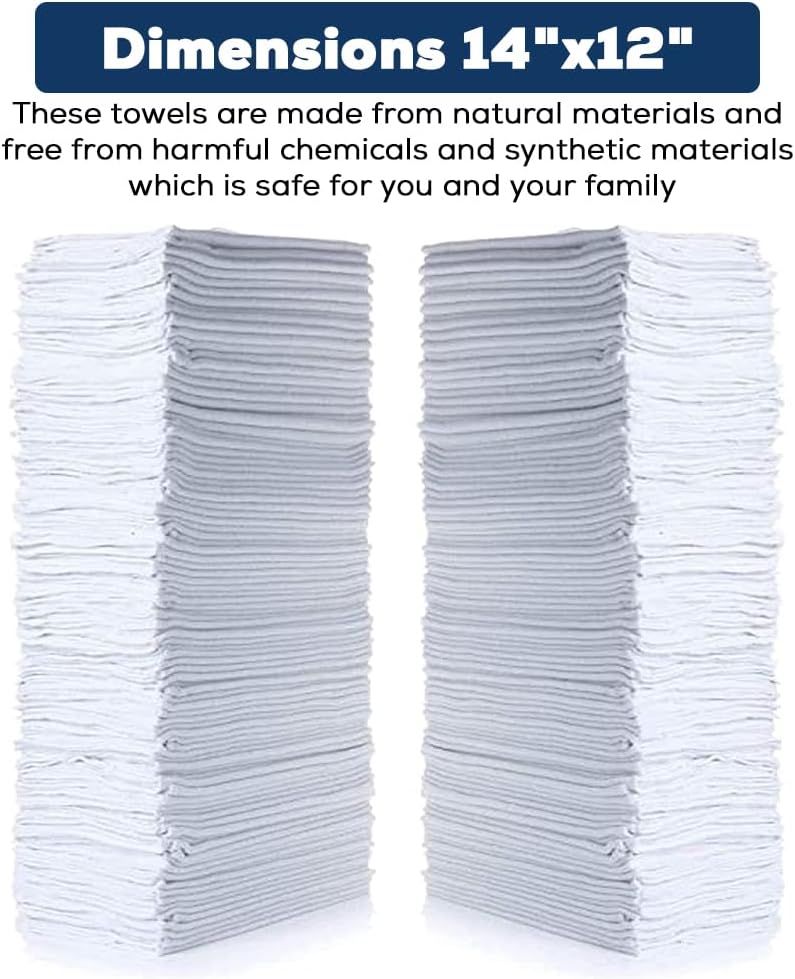 SIMPLI-MAGIC Cotton Shop Towels 14"x12" (90 Pack) – Reusable Cleaning Shop Rags for Automobiles, Industries, Garage and Homes (White)