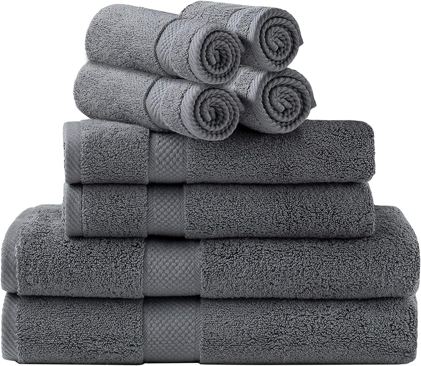 Simpli-Magic Bath Towel Set, 2 Bath Towels, 2 Hand Towels, and 4 Washcloths (8 Piece Set), Ring Spun Cotton Highly Absorbent Towels for Bathroom, Shower Towel (Gray)