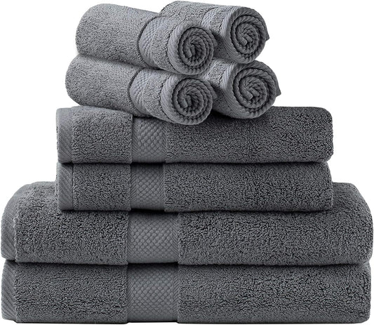 Simpli-Magic Bath Towel Set, 2 Bath Towels, 2 Hand Towels, and 4 Washcloths (8 Piece Set), Ring Spun Cotton Highly Absorbent Towels for Bathroom, Shower Towel (Gray)