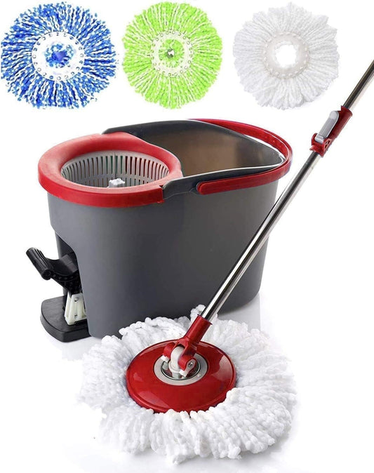 Simpli-Magic Spin Mop and Bucket with Wringer Set, Mop Bucket Cleaning System with Foot Pedal, 3 Microfiber Mop Heads, New Generation with More Spin Cycles
