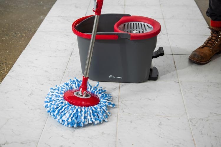 Simpli-Magic Spin Mop and Bucket with Wringer Set, Mop Bucket Cleaning System with Foot Pedal, 3 Microfiber Mop Heads, New Generation with More Spin Cycles