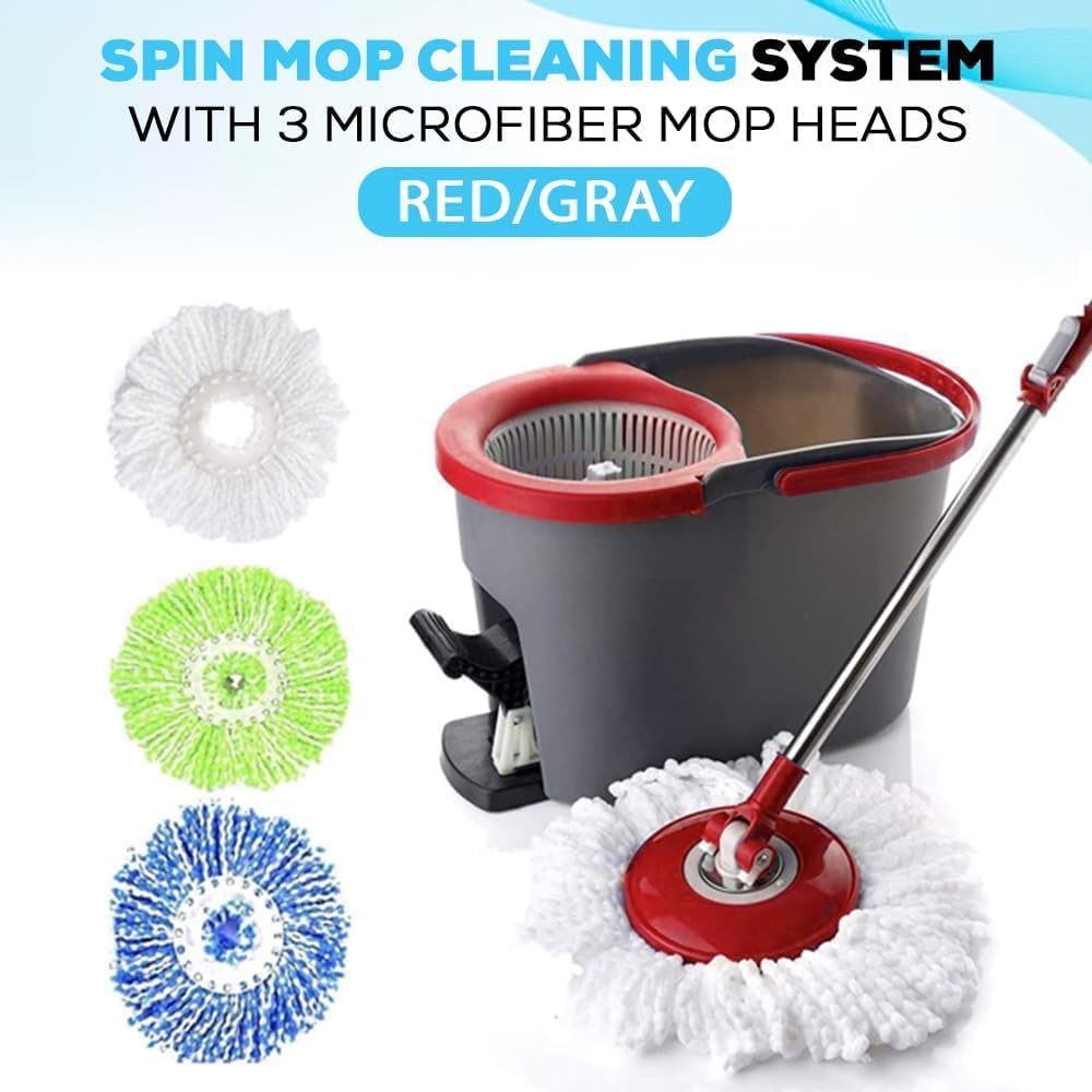 Simpli-Magic Spin Mop and Bucket with Wringer Set, Mop Bucket Cleaning System with Foot Pedal, 3 Microfiber Mop Heads, New Generation with More Spin Cycles