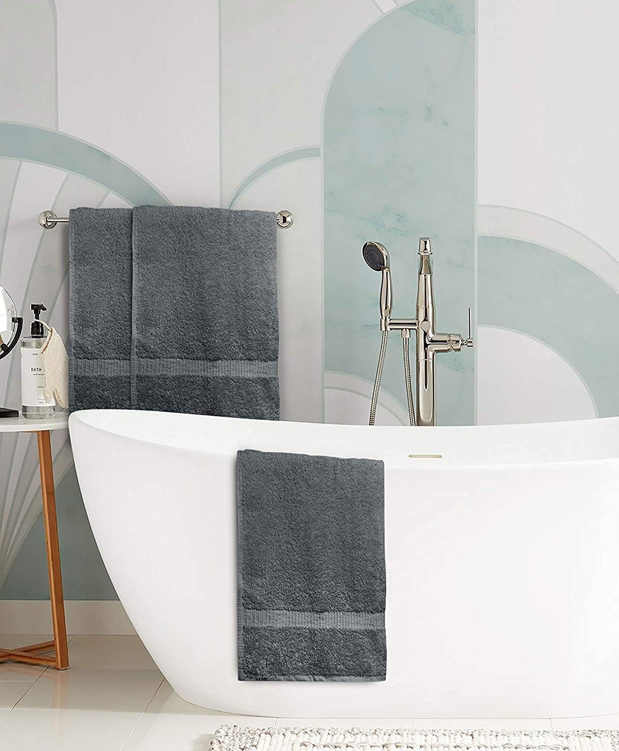 SIMPLI-MAGIC Premium Soft Bath Towels 24"x46", 550 GSM – 100% Cotton Bathroom Towel Set of 6 – Highly Absorbent & Quick-Dry Shower Towels for Pool, Spa & Gym (Gray)