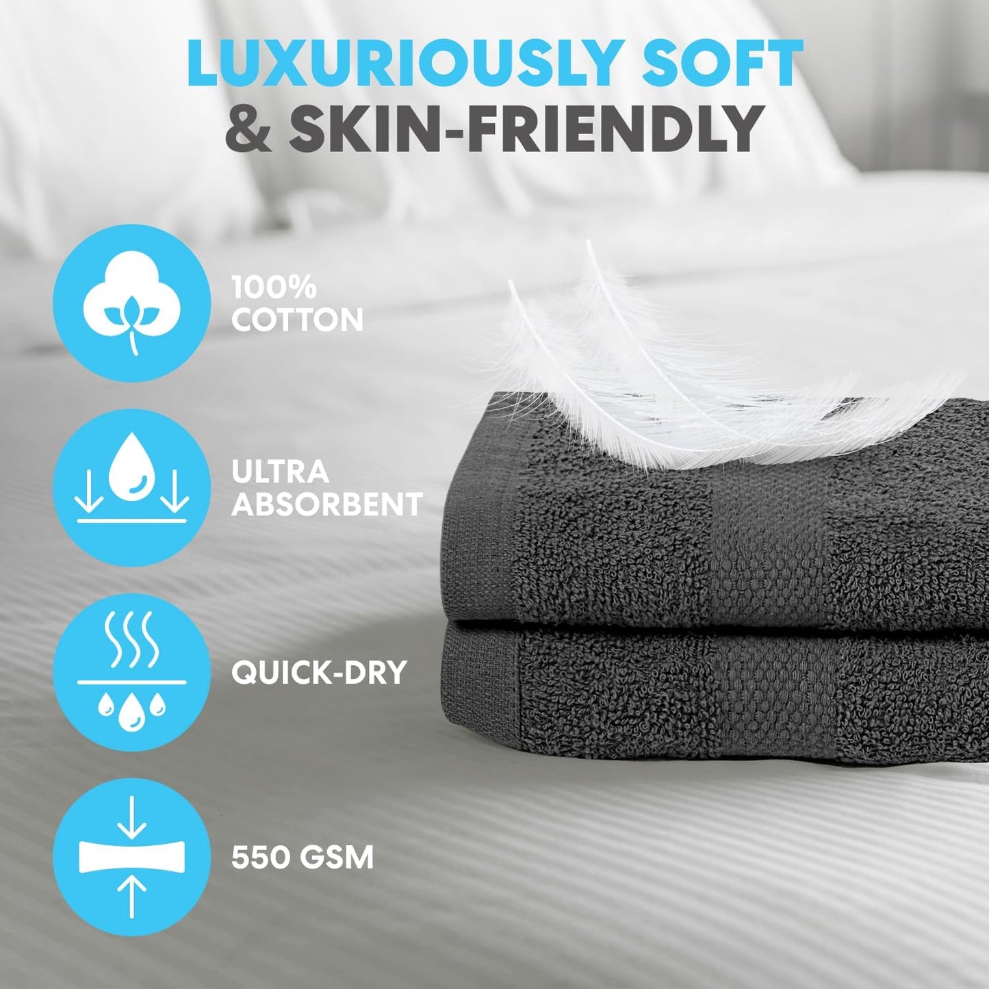 SIMPLI-MAGIC Premium Soft Bath Towels 24"x46", 550 GSM – 100% Cotton Bathroom Towel Set of 6 – Highly Absorbent & Quick-Dry Shower Towels for Pool, Spa & Gym (Gray)