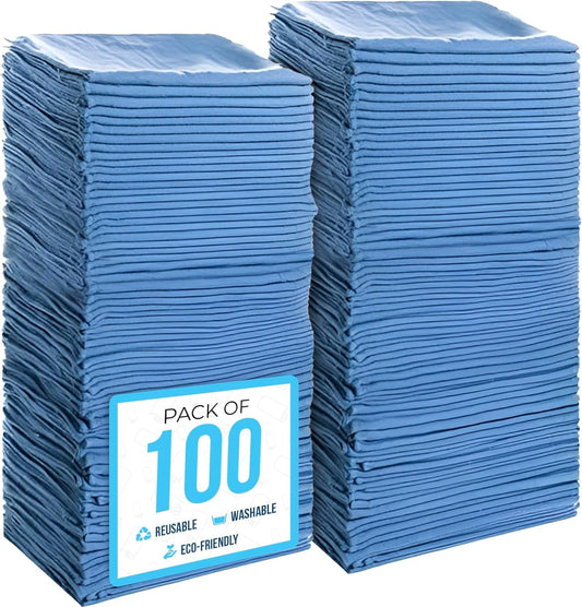 SIMPLI-MAGIC Premium Cotton Shop Towels 14"x12" (100 Pack) – Reusable Cleaning Shop Rags for Automobiles, Industries, Garage and Homes (Blue)