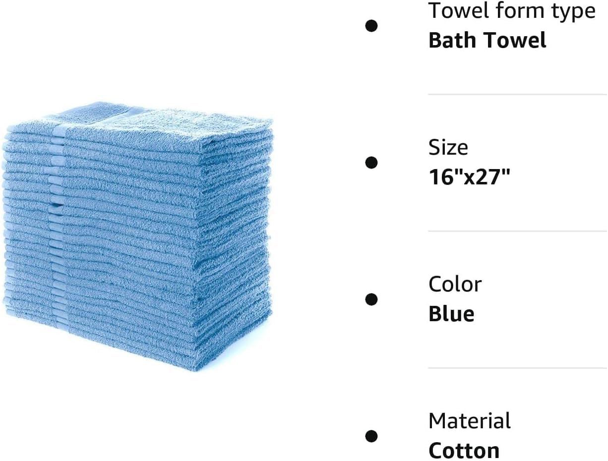 SIMPLI-MAGIC Cotton Hand Towels 16"x27" (12 Pack) – Soft Towels for Bathroom, Kitchen, Salon & Gym (Blue)