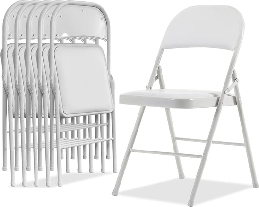 Simpli-Magic 6 Pack White Padded Folding Chairs with Cushion – Durable Metal Foldable Chairs for for Indoor Outdoor Weddings, Parties, Backyard & Office Events