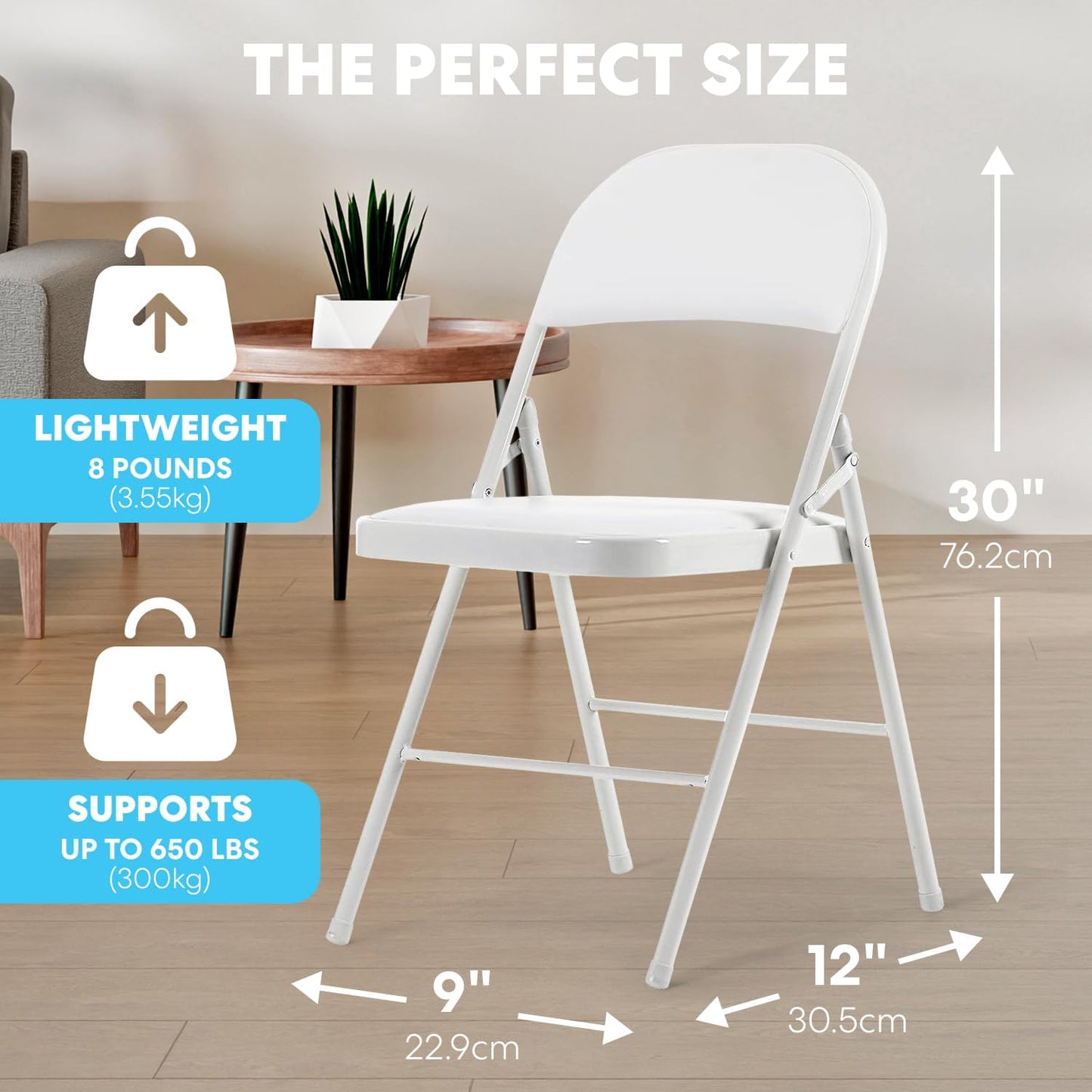 Simpli-Magic 6 Pack White Padded Folding Chairs with Cushion – Durable Metal Foldable Chairs for for Indoor Outdoor Weddings, Parties, Backyard & Office Events