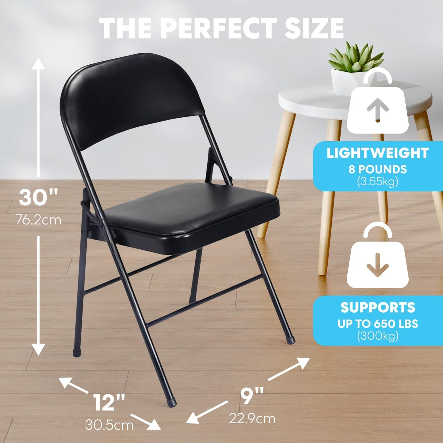 Simpli-Magic 6 Pack Black Padded Folding Chairs with Cushion – Durable Metal Foldable Chairs for for Indoor Outdoor Weddings, Parties, Backyard & Office Events