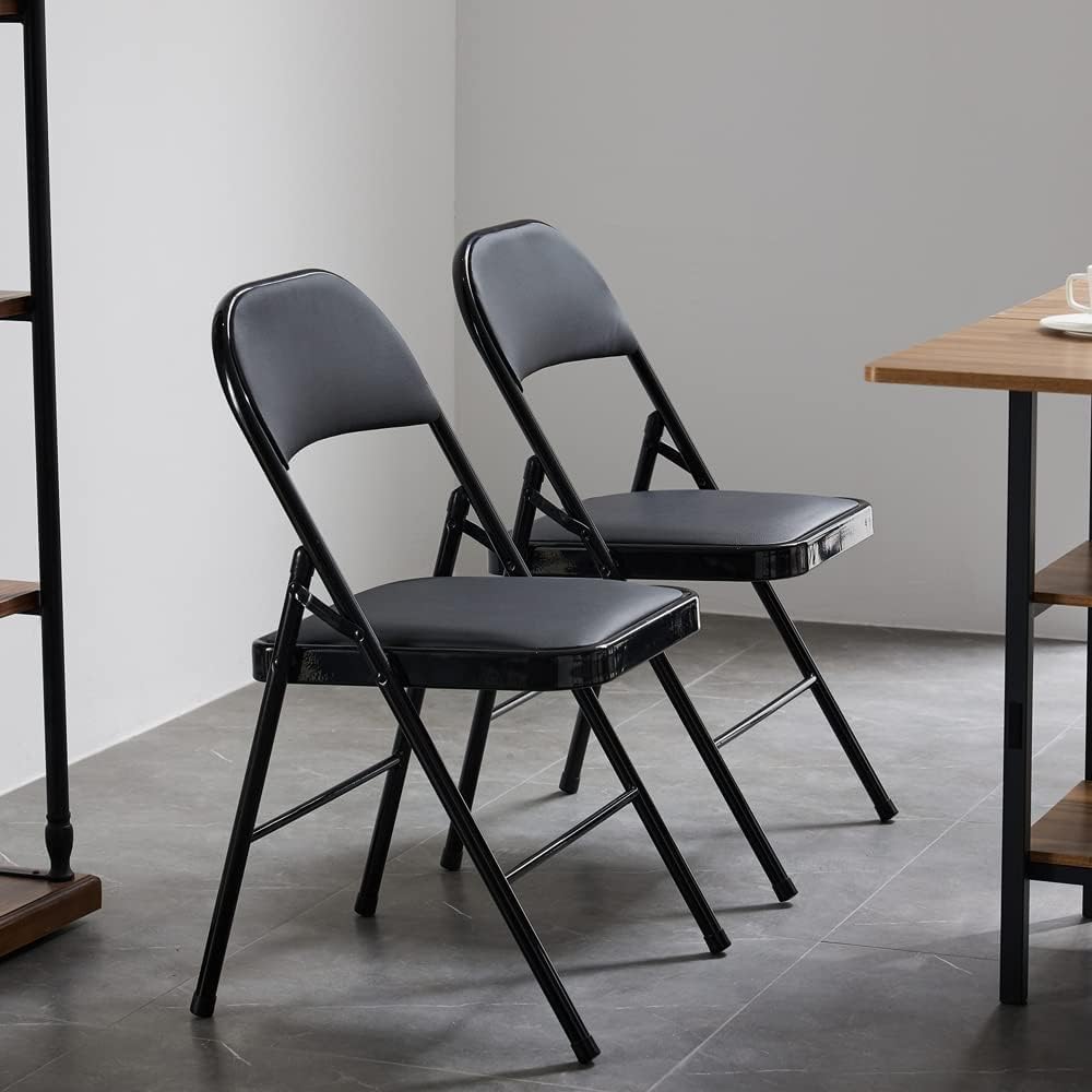 Simpli-Magic 6 Pack Black Padded Folding Chairs with Cushion – Durable Metal Foldable Chairs for for Indoor Outdoor Weddings, Parties, Backyard & Office Events