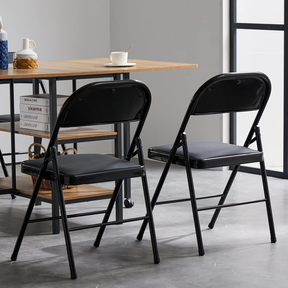 Simpli-Magic 6 Pack Black Padded Folding Chairs with Cushion – Durable Metal Foldable Chairs for for Indoor Outdoor Weddings, Parties, Backyard & Office Events