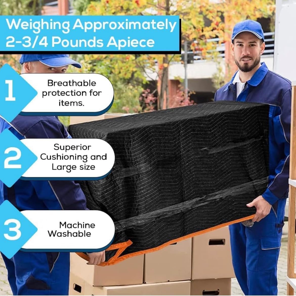 SIMPLI-MAGIC IMPROVED 750LBS Tear Strength Heavy Duty Padded Moving Blankets 72" x 40" – 12 Pack – Packing Blankets, Furniture Covers for Moving