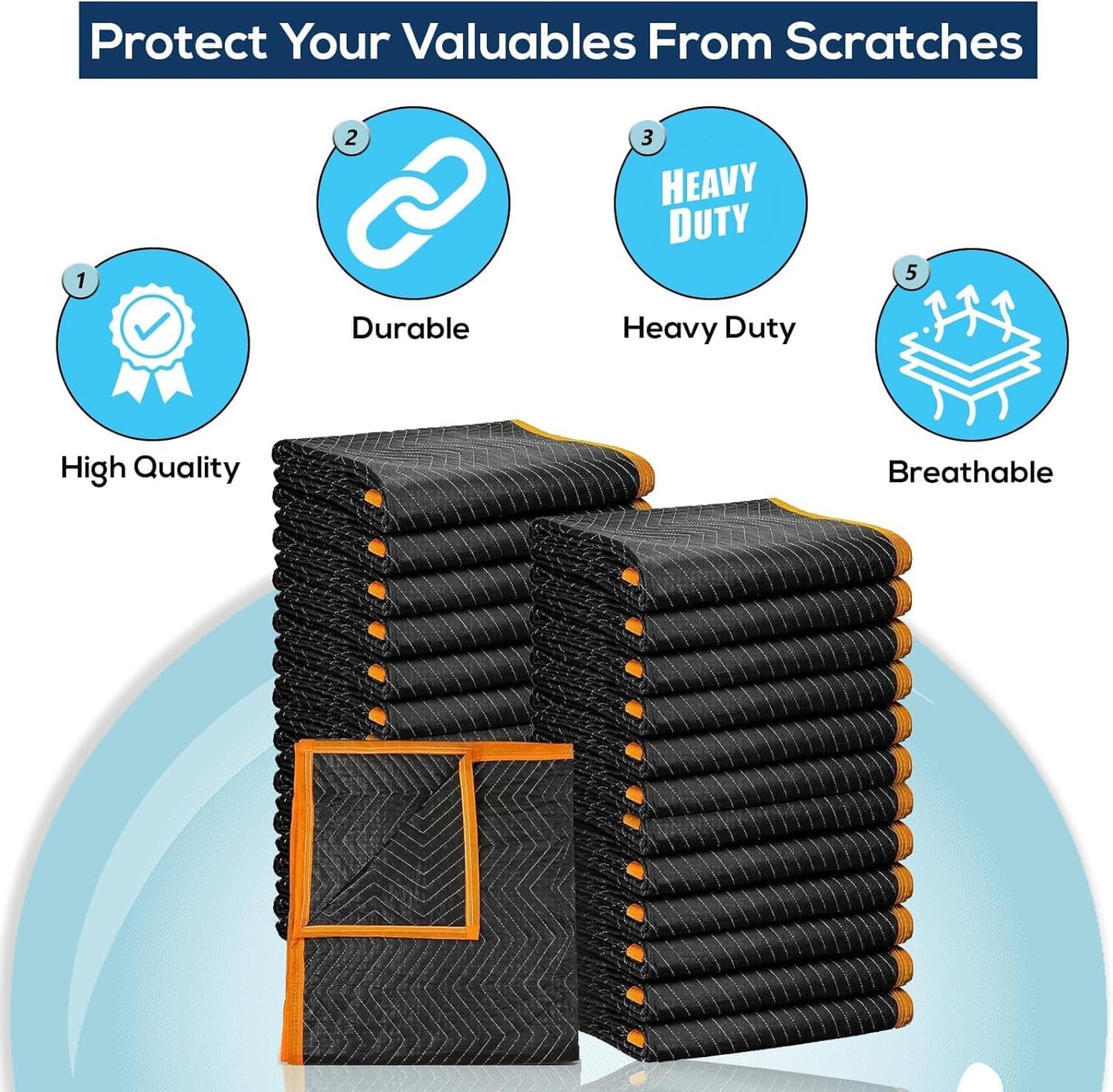 SIMPLI-MAGIC IMPROVED 750LBS Tear Strength Heavy Duty Padded Moving Blankets 72" x 40" – 12 Pack – Packing Blankets, Furniture Covers for Moving