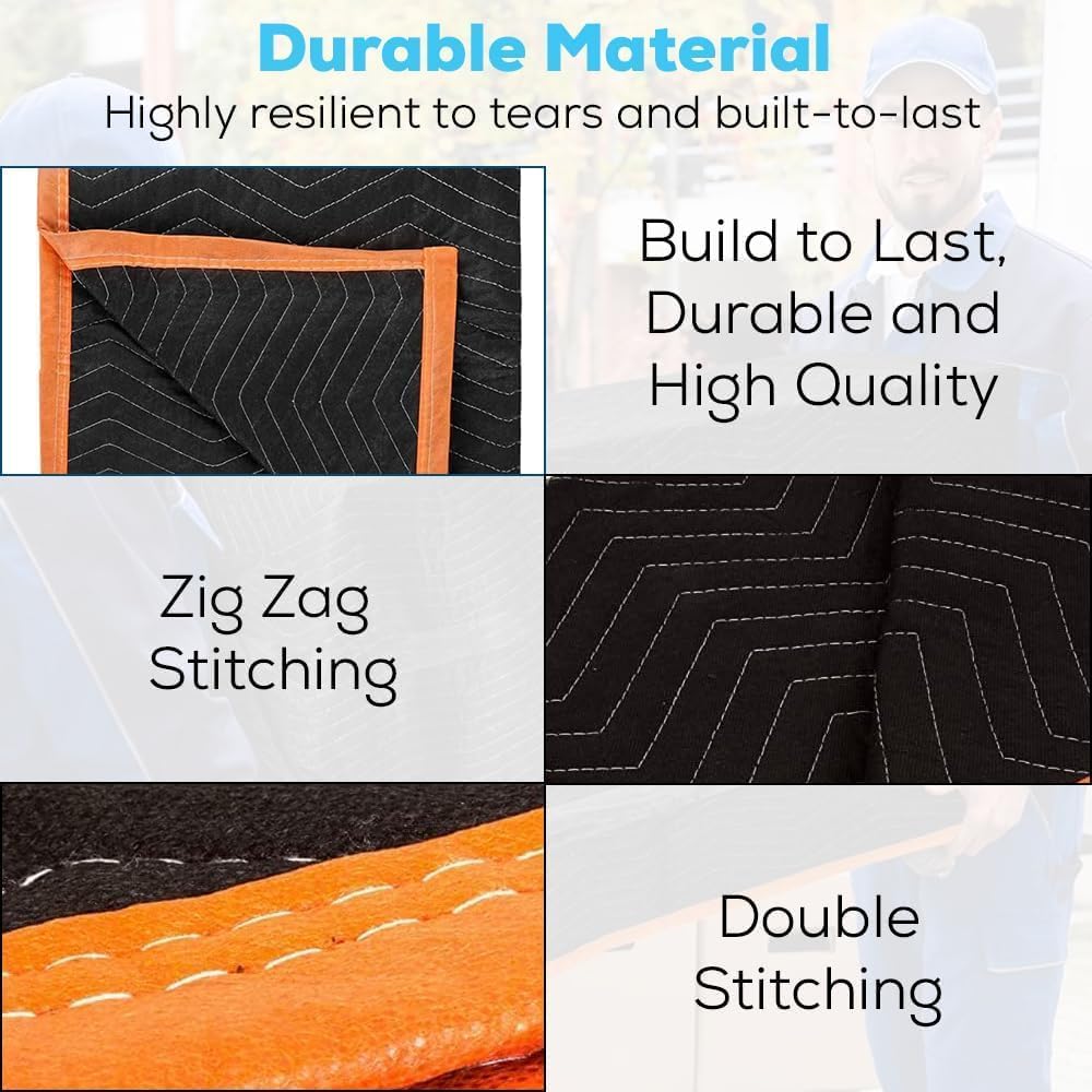 SIMPLI-MAGIC IMPROVED 750LBS Tear Strength Heavy Duty Padded Moving Blankets 72" x 40" – 12 Pack – Packing Blankets, Furniture Covers for Moving