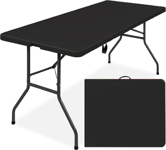 SIMPLI-MAGIC 6ft Portable Plastic Folding Table – 17% Thicker than Others – Indoor & Outdoor Heavy-Duty Foldable Utility Table w/Handle for Party & Camping (Black)