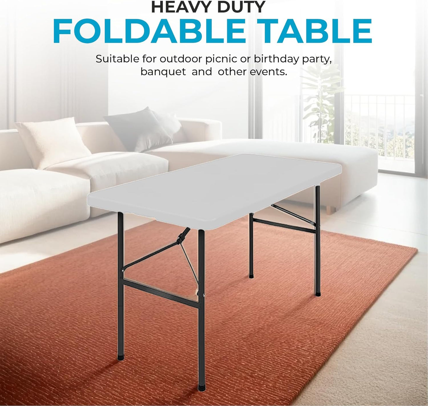 SIMPLI-MAGIC 4ft Portable Plastic Folding Table – 17% Thicker than Others – Indoor & Outdoor Heavy-Duty Foldable Utility Table w/Handle for Party & Camping (White)