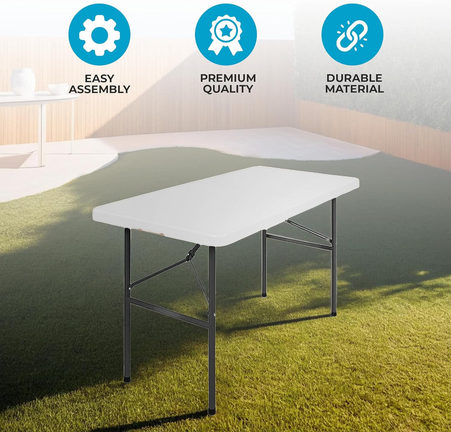 SIMPLI-MAGIC 4ft Portable Plastic Folding Table – 17% Thicker than Others – Indoor & Outdoor Heavy-Duty Foldable Utility Table w/Handle for Party & Camping (White)