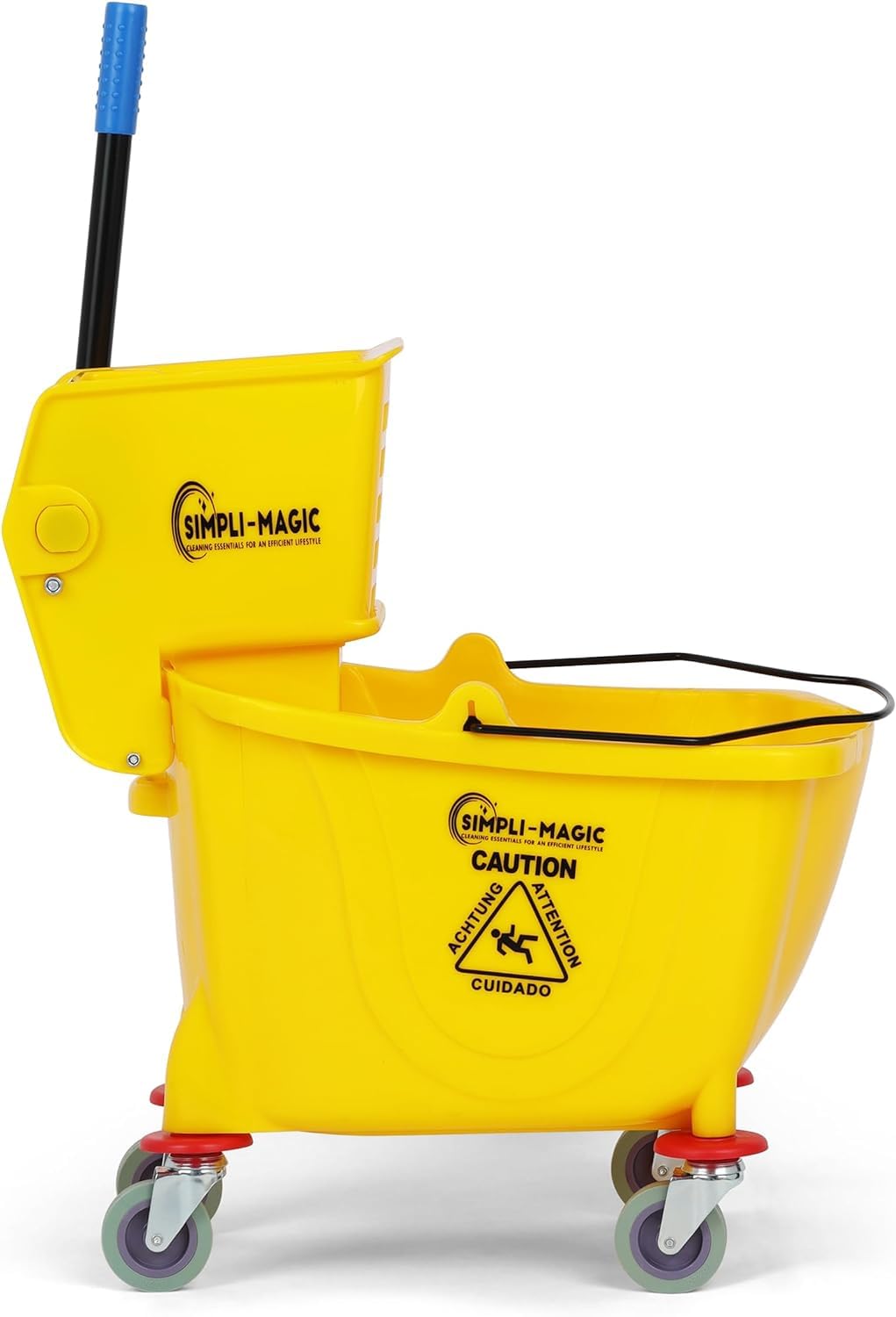 SIMPLI-MAGIC Commercial Mop Bucket with Side Press Wringer, 26 Quart – 50,000 Cycles Wringer – Industrial Mop Bucket with Wheels, Yellow