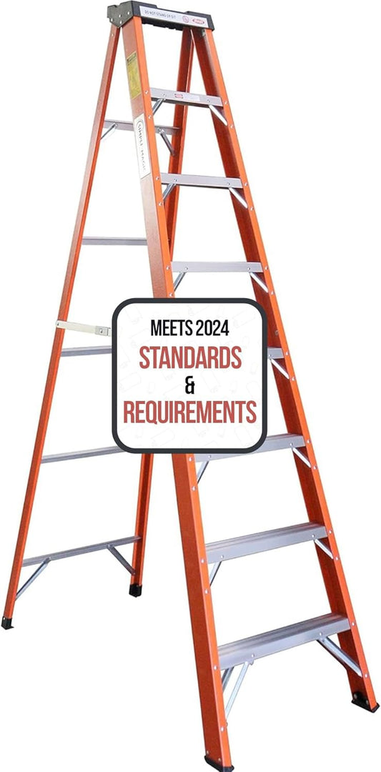 8-Foot Fiberglass Step Ladder, 250 LBS Capacity – 2024 Upgraded, Anti-Slip Rubber Feet, Lightweight & Durable Ladder for Home, Garage & Construction