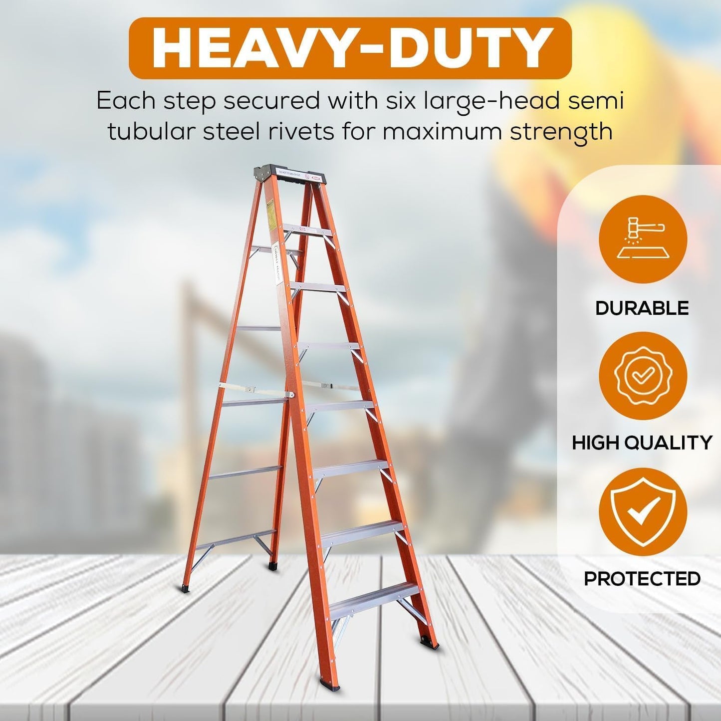 8-Foot Fiberglass Step Ladder, 250 LBS Capacity – 2024 Upgraded, Anti-Slip Rubber Feet, Lightweight & Durable Ladder for Home, Garage & Construction
