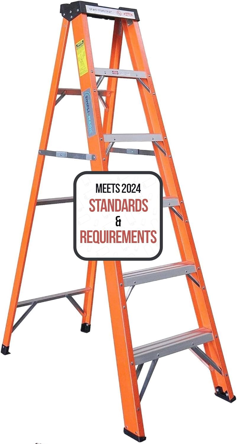 SIMPLI-MAGIC 6-Foot Fiberglass Step Ladder, 250 LBS Capacity – 2024 Upgraded, Anti-Slip Rubber Feet, Lightweight & Durable Ladder for Home, Garage & Construction – Meets ANSI Requirements
