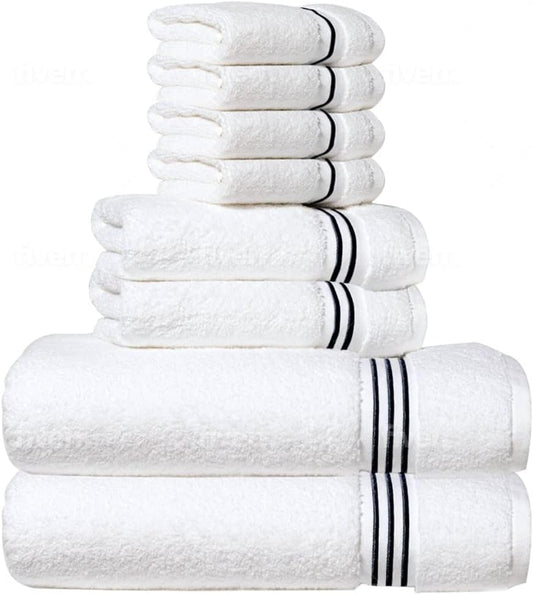 Simpli-Magic 8-Piece Premium Towel Set, 2 Bath Towels, 2 Hand Towels, and 4 Wash Cloths, 100% Ring Spun Cotton Highly Absorbent Towels for Bathroom, Gym, Hotel, and Spa