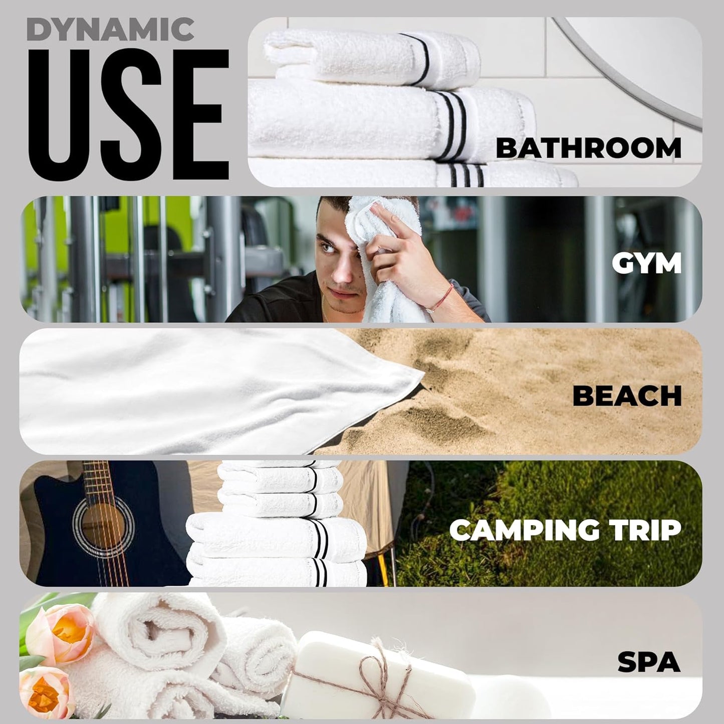 Simpli-Magic 8-Piece Premium Towel Set, 2 Bath Towels, 2 Hand Towels, and 4 Wash Cloths, 100% Ring Spun Cotton Highly Absorbent Towels for Bathroom, Gym, Hotel, and Spa