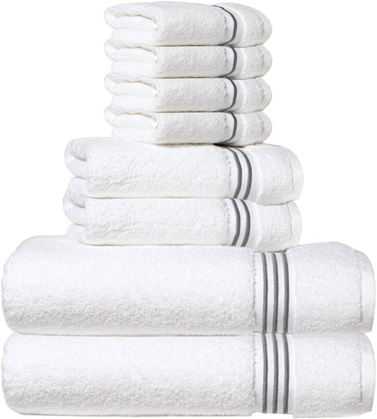 Simpli-Magic 8-Piece Premium Towel Set, 2 Bath Towels, 2 Hand Towels, and 4 Wash Cloths, 100% Ring Spun Cotton Highly Absorbent Towels for Bathroom, Gym, Hotel, and Spa