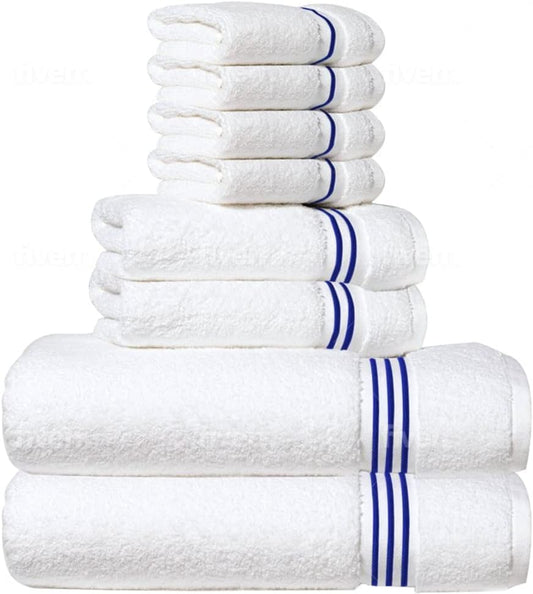 Simpli-Magic 8-Piece Premium Towel Set, 2 Bath Towels, 2 Hand Towels, and 4 Wash Cloths, 100% Ring Spun Cotton Highly Absorbent Towels for Bathroom, Gym, Hotel, and Spa
