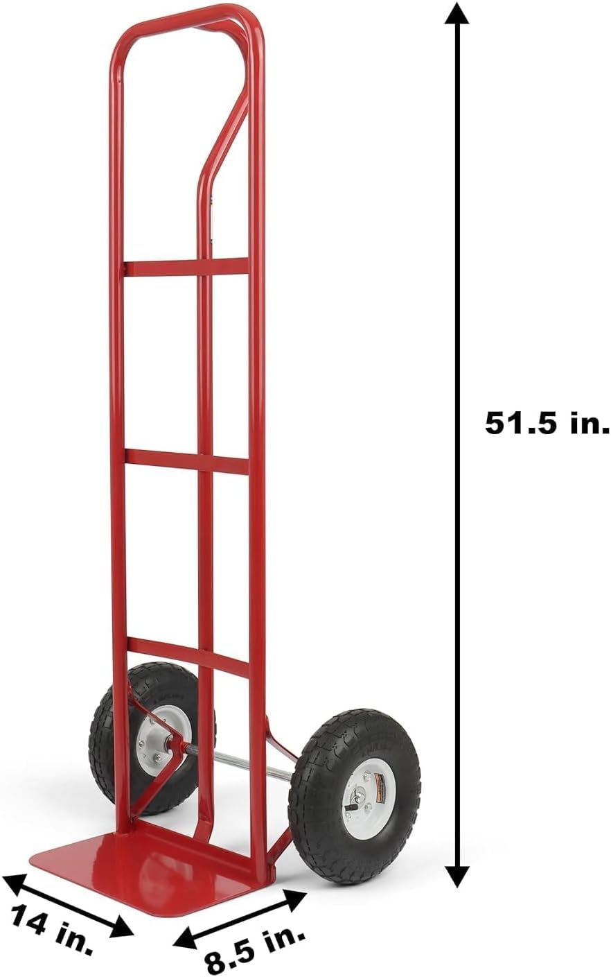 SIMPLI-MAGIC Steel Pneumatic Hand Truck Dolly, 600LBS – Convertible Heavy-Duty Moving Dolly Cart with 10" Wheels – Stable, Smooth Movement, Premium American Red Finish