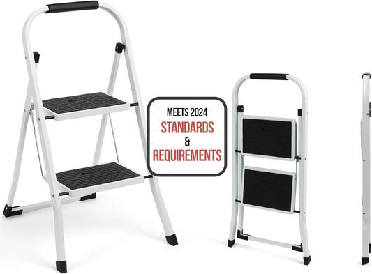 Simpli-Magic Step Ladder, 2 Step Stool Ergonomic Foldable with Wide Anti-Slip Pedal, Multi-Use for Household, Kitchen and Office (350 LBS Capacity)
