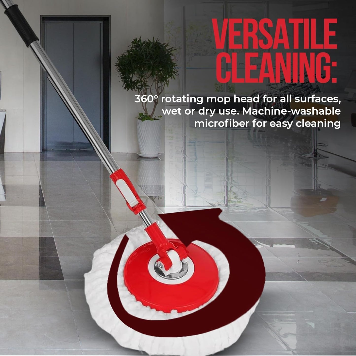 SIMPLI-MAGIC 360° Spin Mop and Bucket with Wringer – 3 High-Absorbent Microfiber Washable Heads – Spinning Mop and Bucket Set for All Types Floor Cleaning (Black)