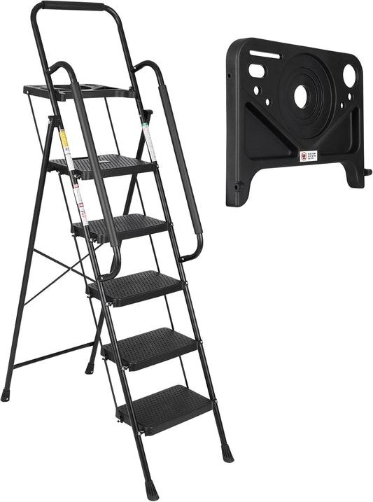 SIMPLI-MAGIC 5-Step Ladder, 800 LBS Capacity Folding Step Stool – Anti-Slip Wide Steps & Handgrip – ANSI Certified Lightweight & Durable Steel Stepping Stool for Kitchen, Home, Office & Garage