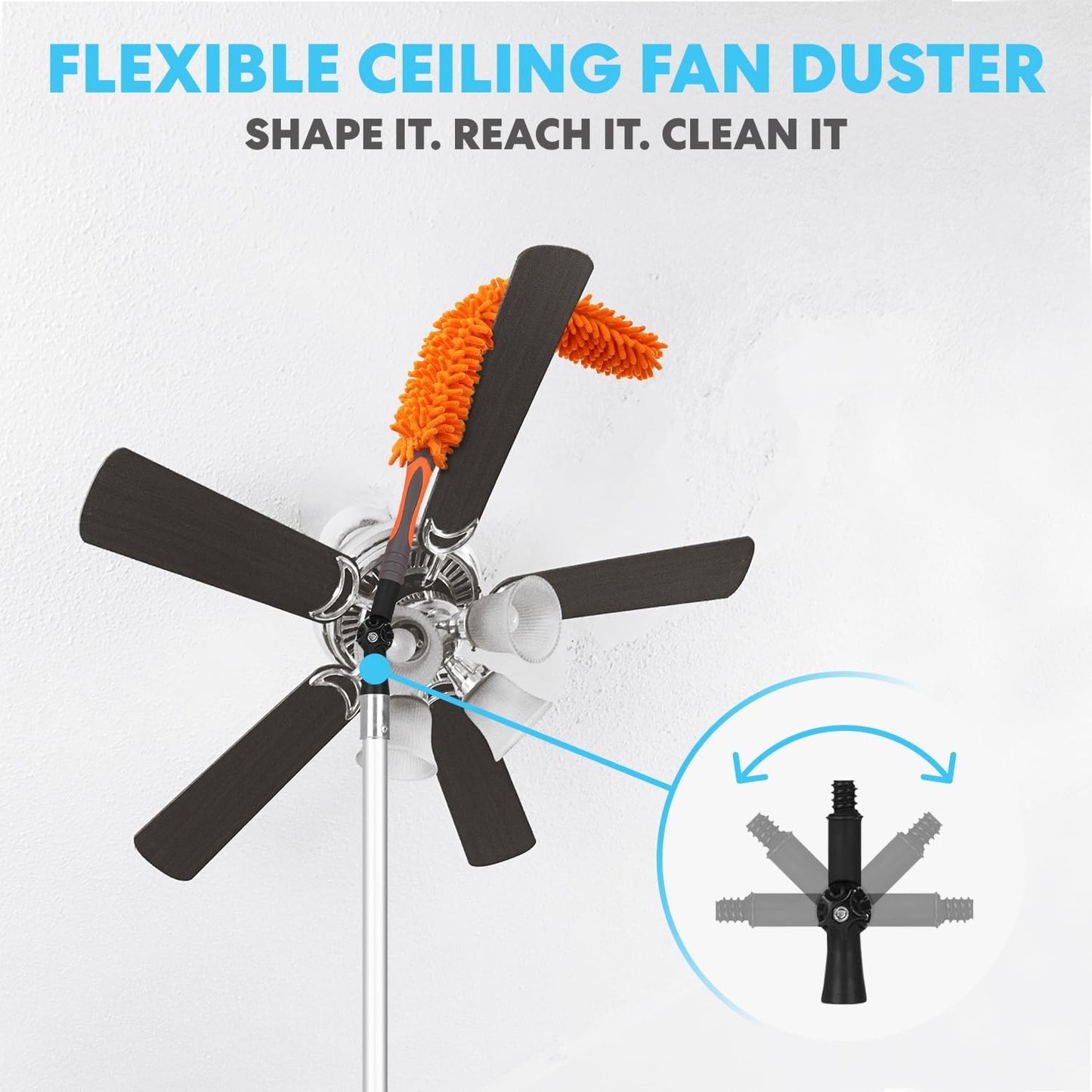 Simpli-Magic 20 Foot High Ceiling Duster Kits with 5-12ft Heavy Duty Extension Pole, High Reach Duster for Cleaning,Microfiber Feather Duster,Cobweb Duster,Ceiling Fan Duster,Window Squeegee & Cleaner