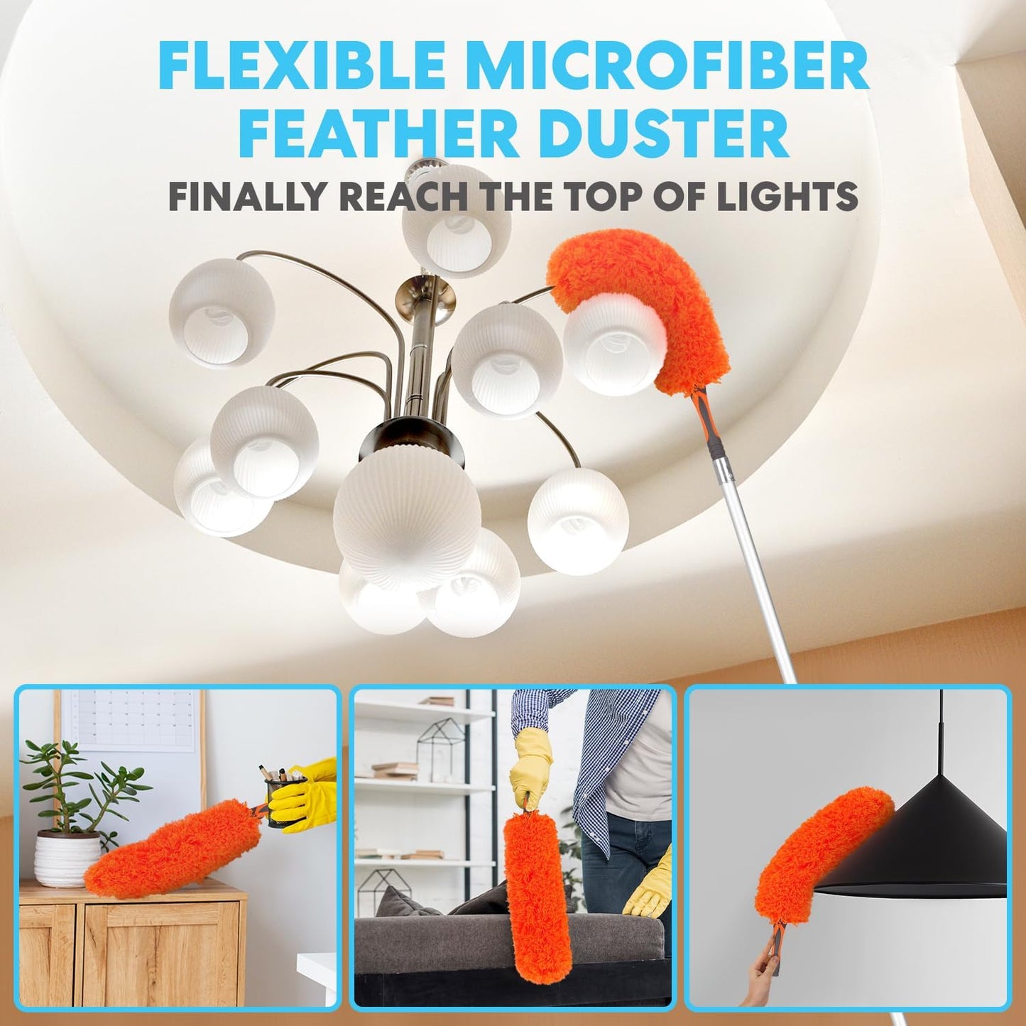 Simpli-Magic 20 Foot High Ceiling Duster Kits with 5-12ft Heavy Duty Extension Pole, High Reach Duster for Cleaning,Microfiber Feather Duster,Cobweb Duster,Ceiling Fan Duster,Window Squeegee & Cleaner