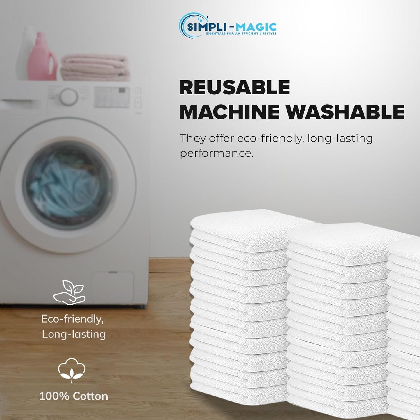 SIMPLI-MAGIC Cotton Terry Towels 14"x17" (60 Pack) – Highly Absorbent Soft Cleaning Rags – Commercial Terry Cloth for Kitchen, Bar, Restaurant (White)