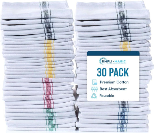 Simpli-Magic Cotton Herringbone Dish Towels, 15"x25" (30 Pack) – High Absorbent Kitchen Hand Towels (Multi-Color)