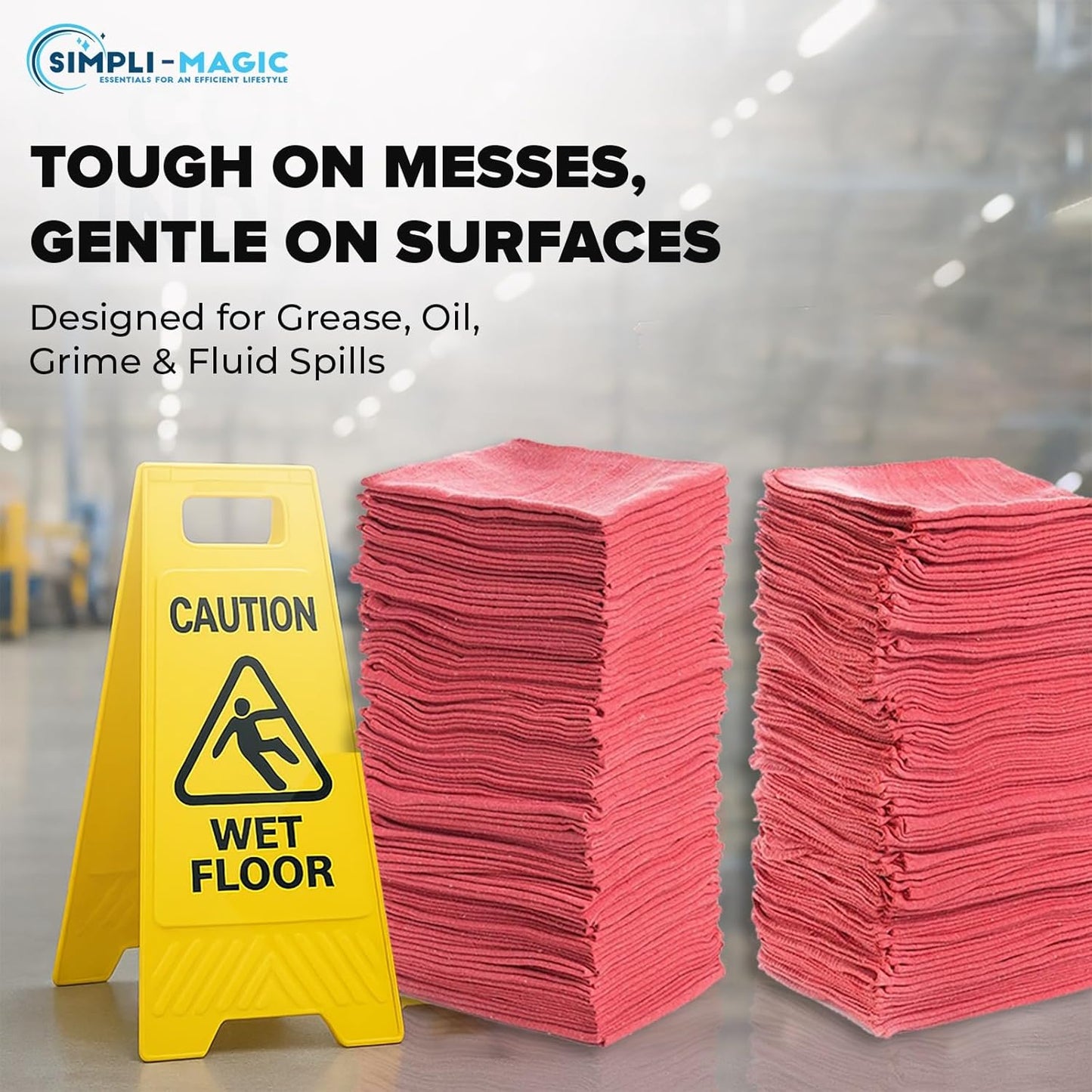 SIMPLI-MAGIC Cotton Shop Towels 14"x12" (110 Pack) – Reusable Cleaning Shop Rags for Automobiles, Industries, Garage and Homes (Red)