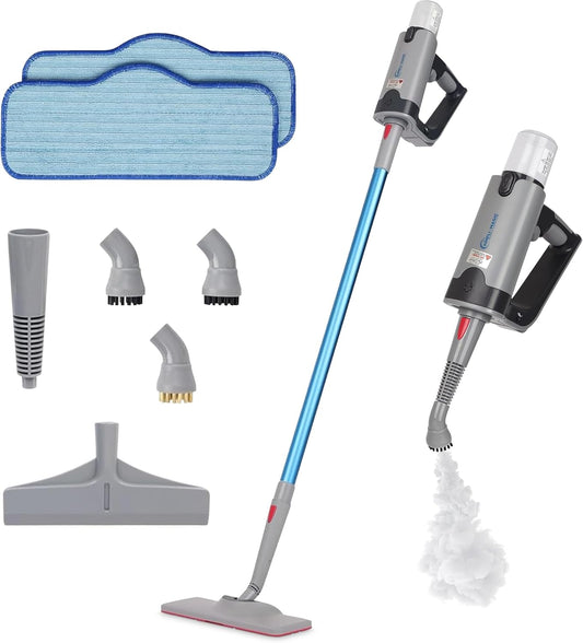 Simpli-Magic 10-in-1 Steam Mop with Detachable Handheld Steamer – Dual-Rod Design for Hardwood Floors, Grout, Walls & Tile Cleaning – Ultra Fast Heating, 3 Steam Modes, 2 Washable Pads, 16FT Cord