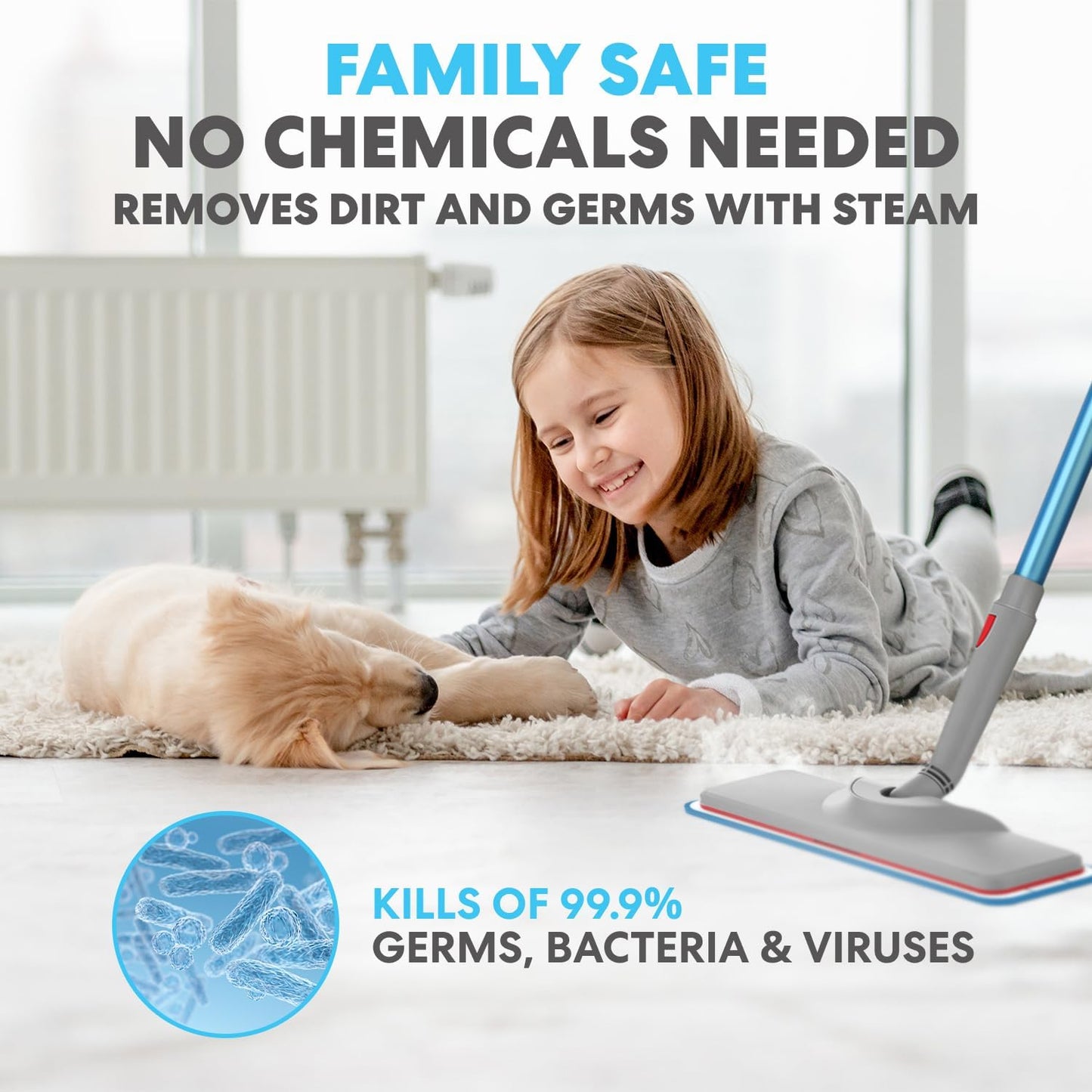 Simpli-Magic 10-in-1 Steam Mop with Detachable Handheld Steamer – Dual-Rod Design for Hardwood Floors, Grout, Walls & Tile Cleaning – Ultra Fast Heating, 3 Steam Modes, 2 Washable Pads, 16FT Cord