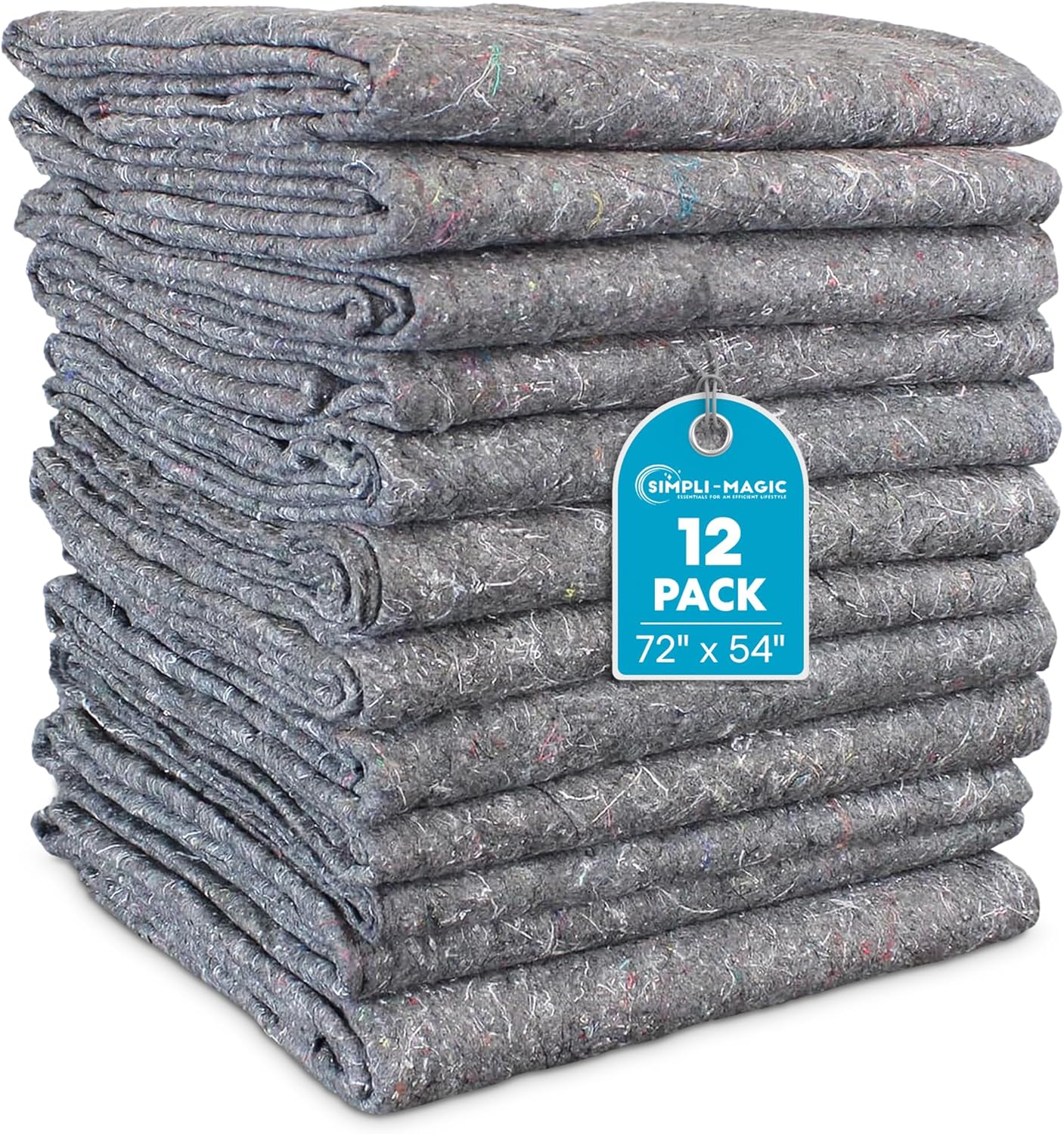 SIMPLI-MAGIC Padded XL Moving Blanket Pads, 12 Pack, Heavy Duty, Eco-Friendly Pads for Packing & Furniture Protection