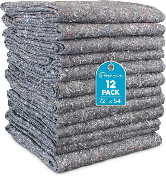 SIMPLI-MAGIC Padded XL Moving Blanket Pads, 12 Pack, Heavy Duty, Eco-Friendly Pads for Packing & Furniture Protection