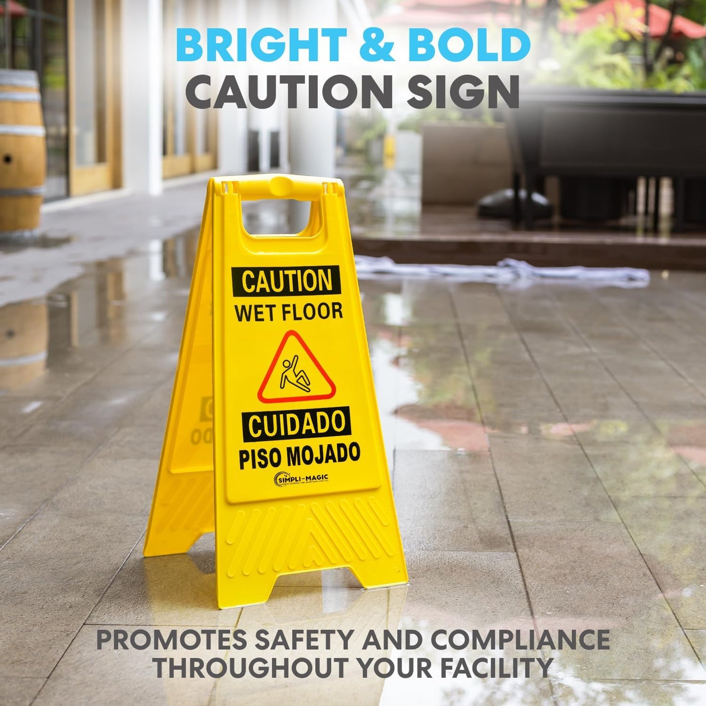 Simpli-Magic Side Press Wringer Combo Commercial Mop Bucket on Wheels, 35 Quart,Yellow, Including Wet Floor Caution Sign and Mop Set